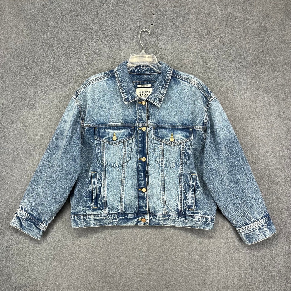 Scotch & Soda Denim Jacket Womens XL Blue cropped Acid Wash Button Up Trucker
